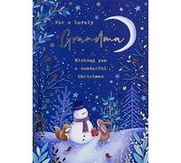 Paperlink Lovely Grandma Christmas Card - Snowman and Forest Animals with Foil Details - Eco-Friendly and Recyclable