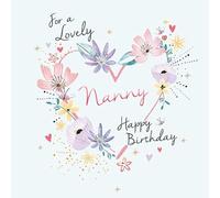 Paperlink Lovely Nanny Birthday Card - Flower Heart with Foil Finish - Eco-Friendly and Recyclable