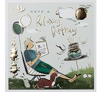 Paperlink Male Birthday Card - General Card for Men - Man and Dog Relaxing in the Garden with Foil Details - Eco-Friendly and Recyclable, 155 x 155 mm