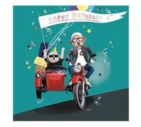 Paperlink Male Birthday Card - General Funny Card for Men - Party Dogs in Sidecar Motorbike with a Foil Finish - Eco-Friendly and Recyclable, 155 x 155mm