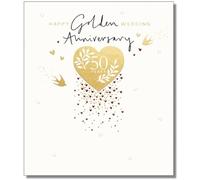 Paperlink Milestone Wedding Anniversary Card - 50 Years - Golden Anniversary Heart & Swallows - Eco-Friendly & Recyclable - Made in England