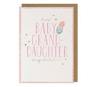 Paperlink New Baby Granddaughter Card, Cute Pink and Gold Design with Congratulations Message