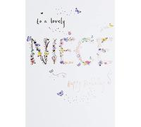 Paperlink Niece 'Happy Birthday' Card - Pretty Design with Text, Butterflies and Flowers - Foil Finish - for Her - The Lemon Sorbet Range