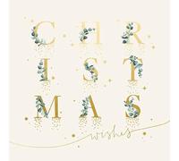 Paperlink Pack of 6 Artistic Charity Christmas Cards - Christmas Foliage - Lovely Gold Lettering With Eucalyptus - 6 Cards of 1 Design - With A Gold Foil Finish