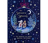 Paperlink Someone Special Christmas Card - Woodland Bunnies in Bauble with Foil Details - Eco-Friendly and Recyclable, 204 x 153mm, Blue, Gold, White