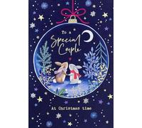Paperlink Special Couple Christmas Card - Woodland Rabbits in Bauble with Foil Details - Eco-Friendly and Recyclable