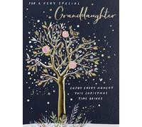 Paperlink Special Granddaughter Christmas Card - Birds in a Tree with Winter Flowers Embossed with Foil Details - Eco-Friendly and Recyclable