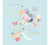 Paperlink Special Sister Birthday Card - Presents, Balloons and Butterflies with Gold Foil Finish, 155 x 155 mm