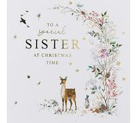Paperlink Special Sister Christmas Card - Deer, Hare and Winter Garland with Foil Details - Eco-Friendly and Recyclable