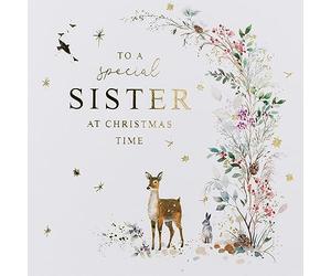 Paperlink Special Sister Christmas Card - Deer, Hare and Winter Garland with Foil Details - Eco-Friendly and Recyclable