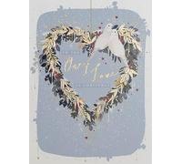 Paperlink 'To The One I Love' Christmas Card - Stunning Doves in a Heart Wreath - Starry Night Collection - Gold Foil Finish