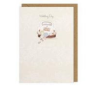 Paperlink - Wedding Day Card with Lovely Just Married Car Design, Congratulations Message Inside