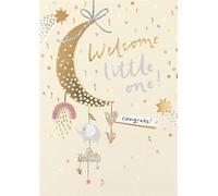 Paperlink - Welcome Little One Baby Card, Gold Moon Design, Congratulations Greeting Card