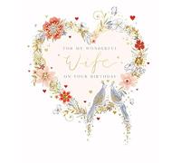 Paperlink Wife Female Birthday Card for Women - Floral Heart and Bird Couple with Gold Foil - Eco-Friendly and Recyclable