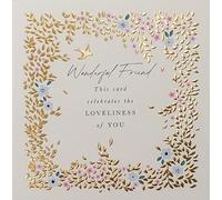 Paperlink Wonderful Friend Female Birthday Card - Leaves, Blossom and BIrds Embossed with Foil Details - Eco-Friendly and Recyclable