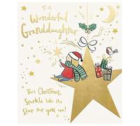 Paperlink Wonderful Granddaughter Christmas Card - Little Girl and Robin on Hanging Star with Foil and Embossed Details - Eco-Friendly and Recyclable, 230 x 150mm