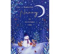 Paperlink Wonderful Nanny Christmas Card - Snowman and Forest Friends with Foil Details - Eco-Friendly and Recyclable