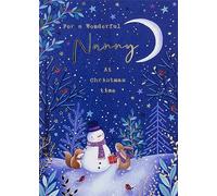 Paperlink Wonderful Nanny Christmas Card - Snowman and Forest Friends with Foil Details - Eco-Friendly and Recyclable, Blue, Gold, White, 177 x 127mm