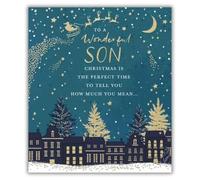 Paperlink Wonderful Son Christmas Card - Santa's Sleigh at Night with Foil and Embossed Details - Eco-Friendly and Recyclable