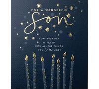 Paperlink Wonderful Son Male Birthday Card for Men/Boys - Candles & Stars with Embossed Gold Foil - Eco-Friendly & Recyclable - Made in England
