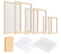 Papermaking Kit for Beginners with 6 Wooden Frames in 3 Sizes Includes Absorbent Paper and Sponge DIY Handmade Paper Craft Set for Kids Adults Art Projects