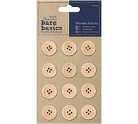 Papermania Bare Basics Wooden Buttons, 12 Pack, Natural Brown
