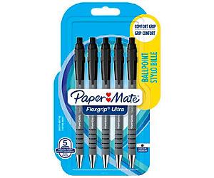 PaperMate FlexGrip Ultra Retractable Ballpoint Pen 0.5 mm Black Pack of 5