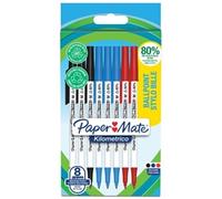 Paper-Mate Ballpoint Pens Kilometrico — Medium 1.0mm, 80% Recycled Plastic, 8ct (Black/Blue/Red)