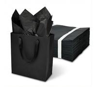 Papertide 30 Pack Large Black Gift Bags 25.4x11.4x28cm with Tissue Paper, Reusable Big Gift Bags for Clothing, Shoes, Wine, Birthday, Christmas, Wedding Favors
