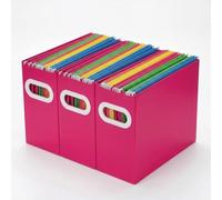 Papertide Hanging File Organizer Box, 3 Pack Pink Cardboard File Folder Holder for Letter Size, Portable Desk Document Storage with Handles, for Office,Home,School