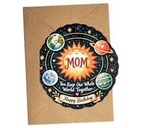 Paperzavo Birthday Card for Mom, Celestial Greeting from Daughter or Son | Die-Cut Sun and Planets Design, You Keep Our Whole World Together Message, Loving Birthday Gift for Mom, Mother or Mommy