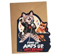Paperzavo Funny Cat Birthday Card for Music Lovers, Rock Band Design | Singing Cat and Keyboard Player Theme, Birthday Gift for Men, Women, Musicians, Singers, Friends or Cat Lovers