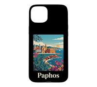 Paphos Cyprus Mediterranean Coast Retro Travel Design Case for iPhone 15 Plus