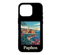 Paphos Cyprus Mediterranean Coast Retro Travel Design Case for iPhone 16 Pro