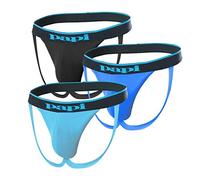 papi Men's 3-Pack Jockstrap, Athletic Supporter, Breathable Male Workout Underwear, Black/Cobalt/Blue, S