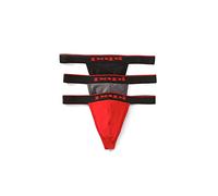 papi Men's 3-Pack Premium Fashion Cotton Active Stretch Thong, Red/Grey/Black, M