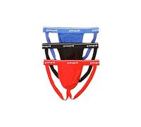 papi Men's Premium Cheeky Butt-flaunting Cotton Jock Strap, Underwear, Pack of 3, Red/Black/Blue, L UK