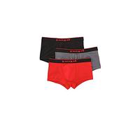 Papi Men's Stylish Brazilian Solid and Print Trunks (3-Pack Underwear) Boxer Shorts, Red/Grey/Black, S (Pack of 3)