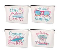 Papiailove 4Pcs Cruise Makeup Bags - Fun, Large, Fashionable & Water Resistant Cosmetic Bags for Travel, Outdoor & Indoor Use - Girls Cruise Makeup Bag