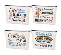 Papiailove Cruise Makeup Bag Gifts - 4Pcs Cruise Ship Essentials Cruise Survival Kit Bags Cruise Cosmetic Bag for Women Girl Best Friend Travel Beach Accessories, Cruise Makeup Bag