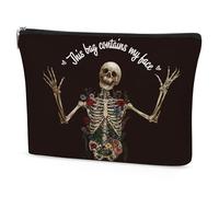 Papiailove Goth Makeup Bag Gift for Girl，Hippie Botanical Skeleton Skull Cosmetic Bag for Women, Goth School Supplies for BFF Friends, Goth Makeup Bag Gift for Girl
