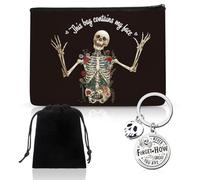 Papiailove Goth Makeup Bag Gifts - Gothic Skeleton Cosmetic Bag for Women Organizer Zipper Pouch with Skull Keychain Aesthetic Stuff Christmas Accessories School Supplies for Women Friends Adult