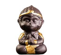 PAPIEEED Aquarium Fish Tank Decoration, Ceramic Desktop Ape-Prayer Sculpture Decor Zen Bonsai Ornament Carving - Calming Emotions Training