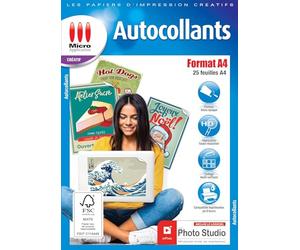 Papier Autocollant Imprimante A4 - 25 Feuilles Papier Adhésif Blanc Mate, Format A4, Imprimables, Personnalisable, Adhèrent, Facilement Détachable, Impression Laser et Jet d'Encre - Micro Application