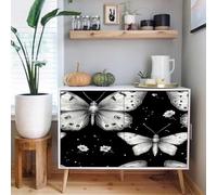 Papier peint adhesif 3D 44 X300Lcm Fleurs De Papillons Rétro Noir Et Blanc Papier peint autocollant Décor panoramique en Relief, idéal Pour Donner du Volume à un mur uni sans percer Z263900