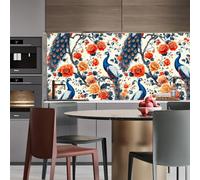 Papier peint adhesif 44 X500Lcm Paon Aux Fleurs Rouges Papier peint fleuri Revêtement autocollant au Style Naturel, idéal Pour Chambre Adulte ou Espace détente Z263773