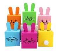 Papierdrachen 12 Easter Bunny boxes with ears, pompon and printed face - 7cm x 7cm - varied - Easter nest for children