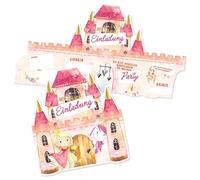 Papierdrachen 12 Invitation Cards Children's Birthday - Princess - Castle Shape - 350 g Cardboard - Watercolour Style - Gold Foil - Girl - Boy