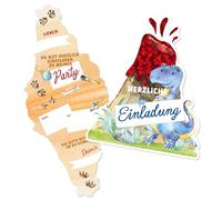 Papierdrachen 12 Invitation Cards for Children's Birthday Parties - Dinosaur - Volcanic Shape - Theme Party - 350 g Cardboard - Colourful & Adventurous - Boy - Girl
