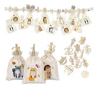 Papierdrachen 24 Advent Calendar Fabric Bags for Filling - with Gold Wooden Numbers - Fabric Bags to Decorate Yourself - Gift Bags - Forest Animals Embroidered Set No. 27